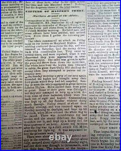 Rare CONFEDERATE Greneda MS Miss. With Battle of ANTIETAM Civil War 1862 Newspaper