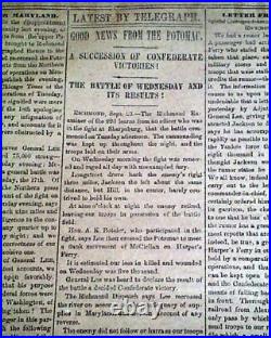 Rare CONFEDERATE Greneda MS Miss. With Battle of ANTIETAM Civil War 1862 Newspaper