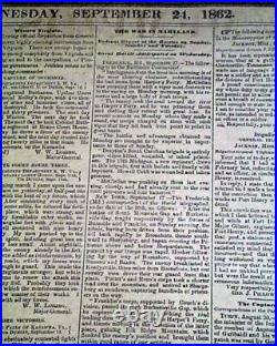 Rare CONFEDERATE Greneda MS Miss. With Battle of ANTIETAM Civil War 1862 Newspaper