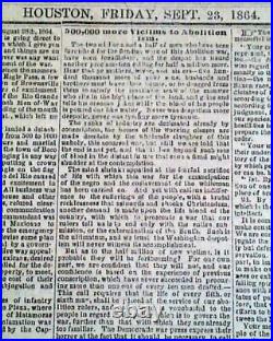 Rare CONFEDERATE Houston TX Texas & Nearby Galveston Civil War 1864 Newspaper