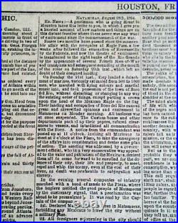 Rare CONFEDERATE Houston TX Texas & Nearby Galveston Civil War 1864 Newspaper