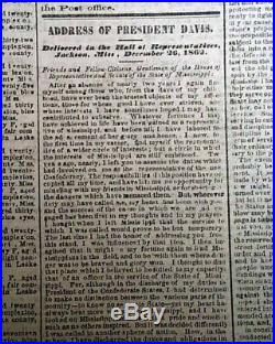 Rare CONFEDERATE Memphis TN Tennessee in JACKSON MS Civil War 1862 Old Newspaper