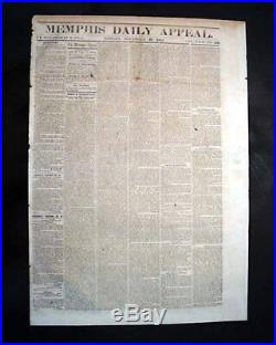 Rare CONFEDERATE Memphis TN Tennessee in JACKSON MS Civil War 1862 Old Newspaper