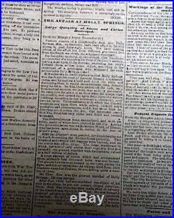 Rare CONFEDERATE Memphis TN Tennessee in JACKSON MS Civil War 1862 Old Newspaper