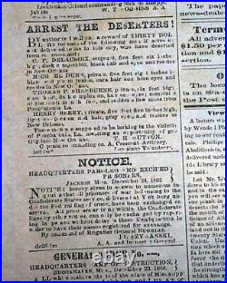 Rare CONFEDERATE Memphis TN Tennessee in JACKSON MS Civil War 1863 Old Newspaper