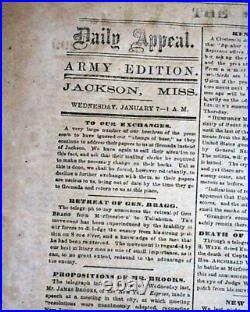 Rare CONFEDERATE Memphis TN Tennessee in JACKSON MS Civil War 1863 Old Newspaper