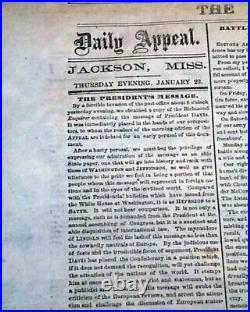 Rare CONFEDERATE Memphis TN Tennessee in JACKSON MS Civil War 1863 old Newspaper