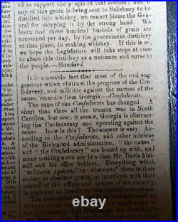 Rare CONFEDERATE Raleigh NC North Carolina CIVIL WAR Nearing End 1864 Newspaper