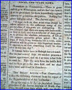 Rare CONFEDERATE Raleigh NC North Carolina Final Months CIVIL WAR 1865 Newspaper