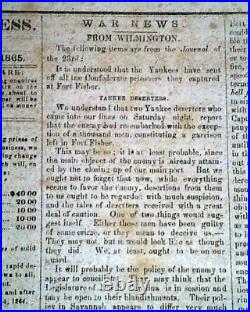 Rare CONFEDERATE Raleigh NC North Carolina Final Months CIVIL WAR 1865 Newspaper