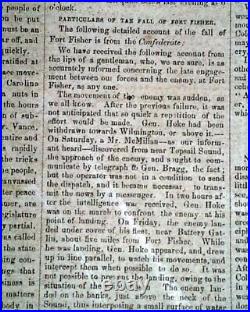 Rare CONFEDERATE Raleigh NC North Carolina Final Months CIVIL WAR 1865 Newspaper