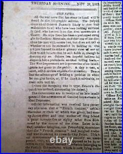 Rare CONFEDERATE VA with Battle of Lookout Mountain Bragg 1863 Civil War Newspaper