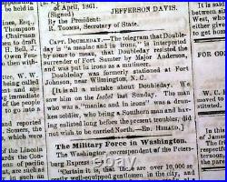 Rare CONFEDERATE Wilmington NC North Carolina CIVIL WAR Start 1861 Old Newspaper