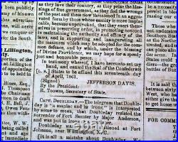 Rare CONFEDERATE Wilmington NC North Carolina CIVIL WAR Start 1861 Old Newspaper