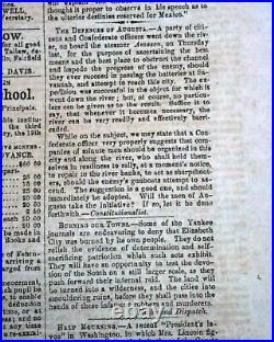 Rare CONFEDERATE with Jefferson Davis Inauguration 1862 Columbia S. C. Newspaper
