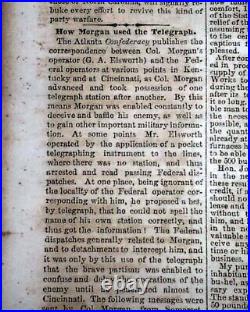 Rare Confederate COLUMBUS GA Georgia John Hunt Morgan 1862 Civil War Newspaper