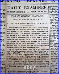 Rare Confederate Capital Fall of Fort Donelson Tennessee1862 Civil War Newspaper