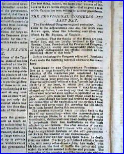 Rare Confederate Capital Fall of Fort Donelson Tennessee1862 Civil War Newspaper