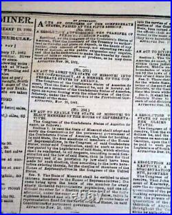 Rare Confederate Capital Fall of Fort Donelson Tennessee1862 Civil War Newspaper