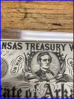 Rare Confederate Civil War Currency 1864 $2 Arkansas Treasury Warrant Seal