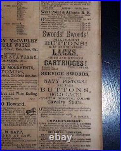 Rare Confederate Columbus GA Muscogee County Georgia 1862 Civil War Newspaper