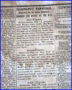 Rare Confederate Columbus GA Muscogee County Georgia 1862 Civil War Newspaper