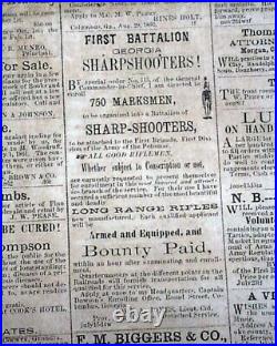 Rare Confederate Columbus GA Muscogee County Georgia 1862 Civil War Newspaper