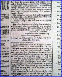 Rare Confederate Guerrilla John Hunt Morgan Escapes 1864 Civil War Newspaper