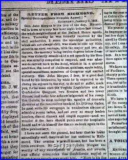 Rare Confederate Guerrilla John Hunt Morgan Escapes 1864 Civil War Newspaper