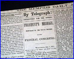 Rare Confederate Memphis TN Tennessee Abraham Lincoln Civil War 1861 Newspaper
