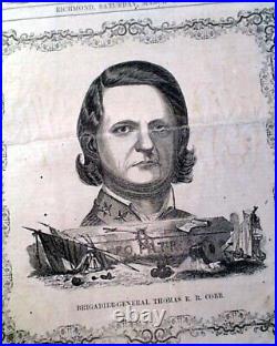 Rare General Cobb Confederate Illustrated Civil War Richmond VA 1863 Newspaper