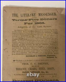 Rare Historical 1865 Southern Literary Messenger Civil War Confederate Era