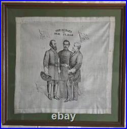 Rare Museum Quality Civil War Hankerchief, Confederate Generals, Our Heroes