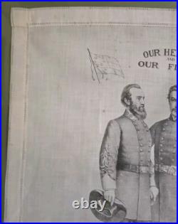 Rare Museum Quality Civil War Hankerchief, Confederate Generals, Our Heroes
