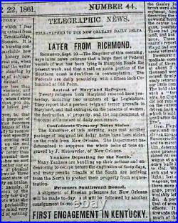 Rare NEW ORLEANS LA Louisiana Deep South CONFEDERATE Civil War 1861 Newspaper