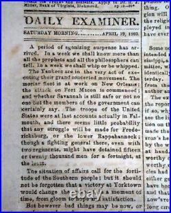 Rare New Civil War Confederate Ensign Engraving Richmond Virginia 1862 Newspaper