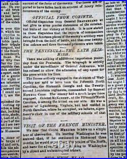 Rare New Civil War Confederate Ensign Engraving Richmond Virginia 1862 Newspaper