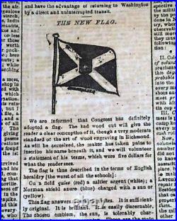 Rare New Civil War Confederate Ensign Engraving Richmond Virginia 1862 Newspaper