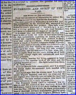 Rare New Civil War Confederate Ensign Engraving Richmond Virginia 1862 Newspaper