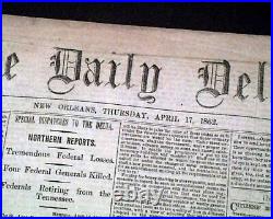 Rare New Orleans LA Louisiana Deep South Confederate Civil War 1862 Newspaper