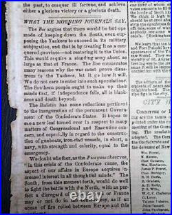 Rare New Orleans LA Louisiana Deep South Confederate Civil War 1862 Newspaper