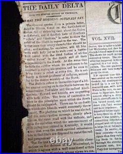 Rare New Orleans LA Louisiana Deep South Confederate Civil War 1862 Newspaper