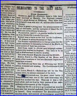 Rare New Orleans LA Louisiana Deep South Confederate Civil War 1862 Newspaper