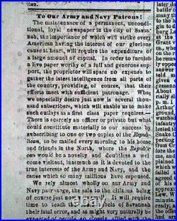 Rare Savannah Yankee Occupation Post Confederate Fall 1865 Civil War Newspaper