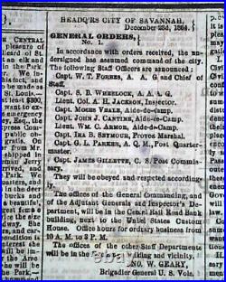 Rare Savannah Yankee Occupation Post Confederate Fall 1865 Civil War Newspaper