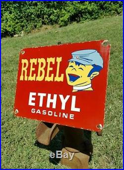 Rebel Gasoline porcelain sign Ethyl Confederate Soldier South Southern Civil War