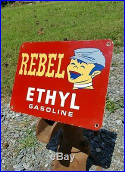 Rebel Gasoline porcelain sign Ethyl Confederate Soldier South Southern Civil War
