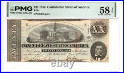 Recommended eBay title 1863 $20 Confederate Note T-58 PMG 58 EPQ CSA Civil War