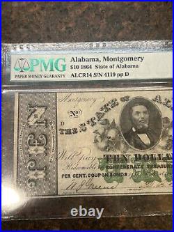 SASA 1863 $10 Alabama Confederate Obsolete Currency Montgomery Civil War PMG 35