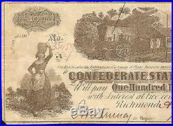 San Antonio Texas 1862 $100 Confederate States Currency CIVIL War Note Moneyt-40